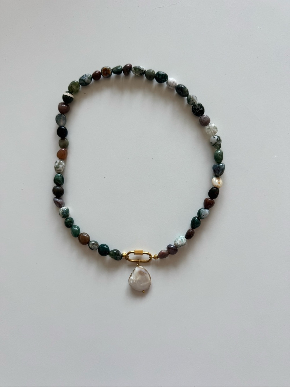 Beaded Multicolor Necklace with Pearl Charm